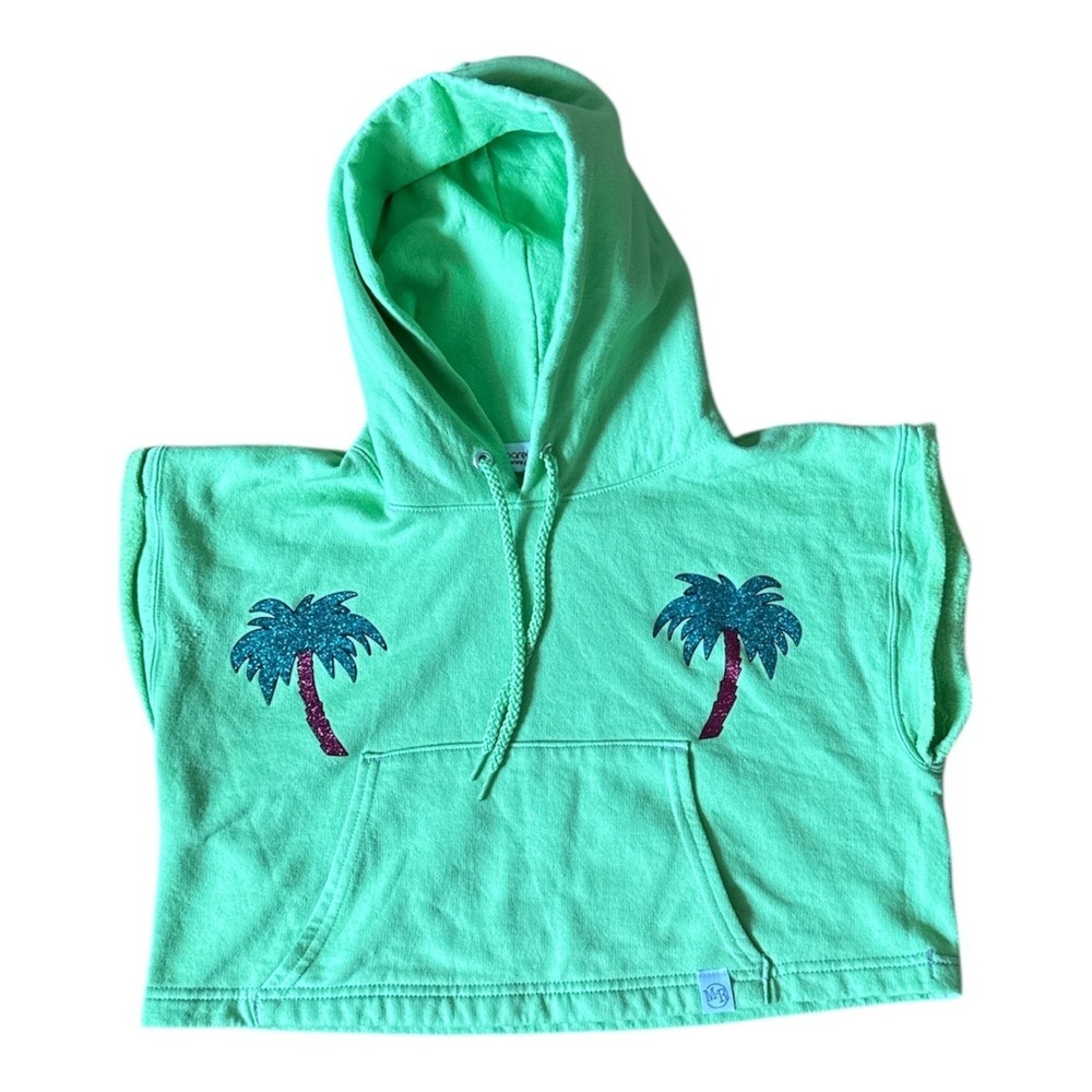 Palm Tree Pasties Sleeveless Crop Hoodie-Neon Green - Marek+Richard sz S - Picture 3 of 8